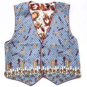 True Vintage 90s Cat Cow Farm Animals Reversible Double Side Vest No Brand EUC L
